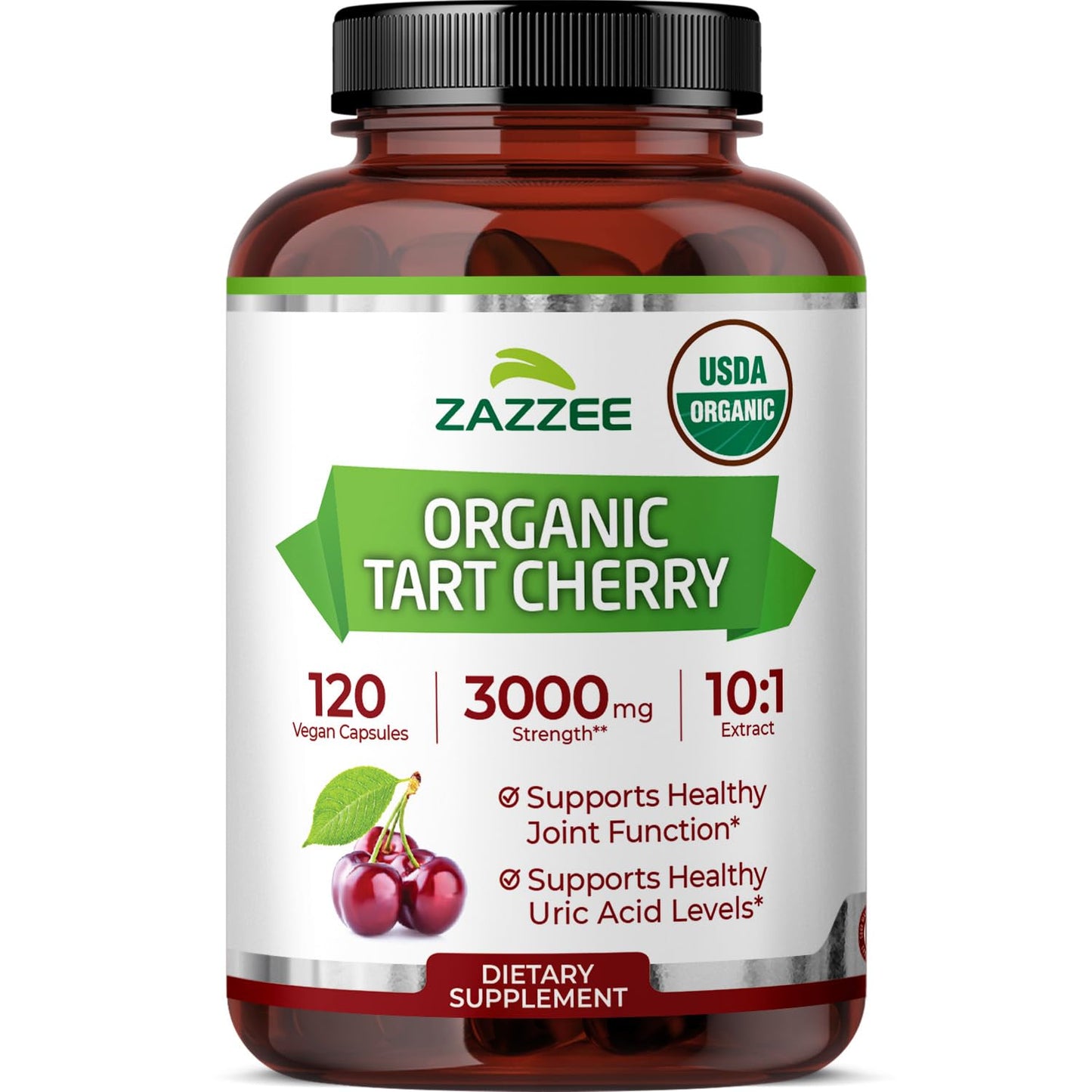 Zazzee USDA Organic Tart Cherry 10:1 Extract, 120 Vegan Capsules, 4 Month Supply, Montmorency Cherry, Daily Wellness Antioxidant Support, Organic Herbal Supplement, All-Natural, Non-GMO, Made in USA - dailyvitalstore