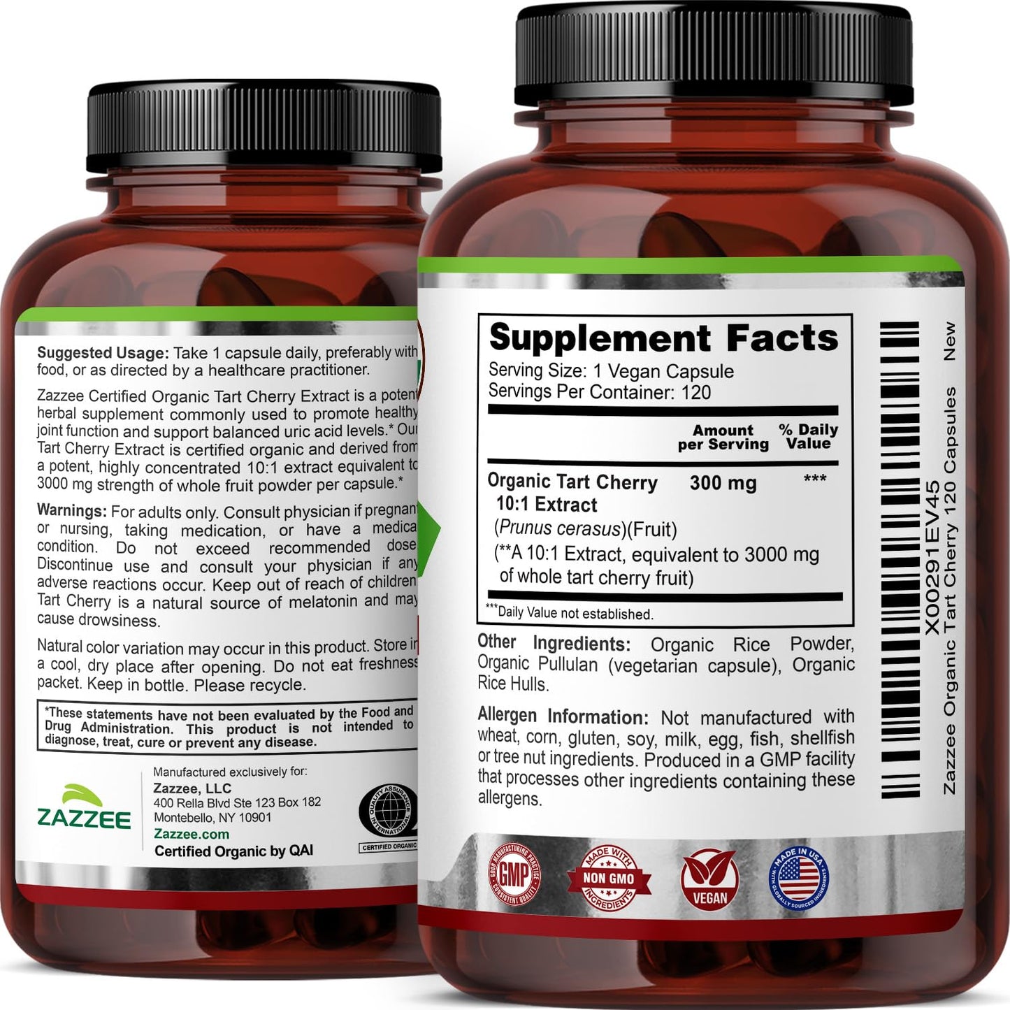 Zazzee USDA Organic Tart Cherry 10:1 Extract, 120 Vegan Capsules, 4 Month Supply, Montmorency Cherry, Daily Wellness Antioxidant Support, Organic Herbal Supplement, All-Natural, Non-GMO, Made in USA - dailyvitalstore