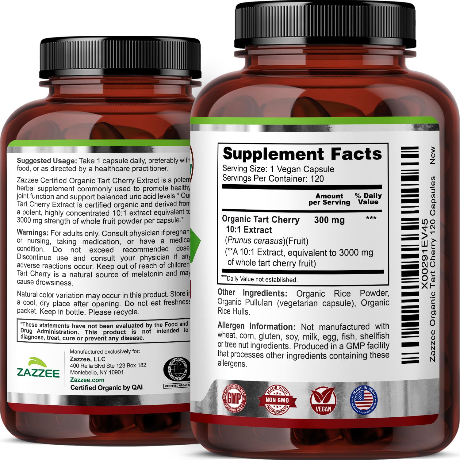 Zazzee USDA Organic Tart Cherry 10:1 Extract, 120 Vegan Capsules, 4 Month Supply, Montmorency Cherry, Daily Wellness Antioxidant Support, Organic Herbal Supplement, All-Natural, Non-GMO, Made in USA - dailyvitalstore