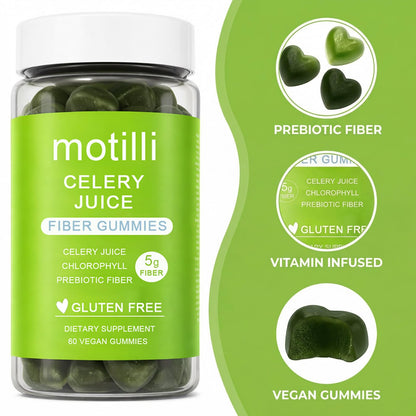 zdiwond Motilli Celery Juice Fiber Gummies, with Prebiotic Fiber and Botanical Ingredients, 60 Count - dailyvitalstore