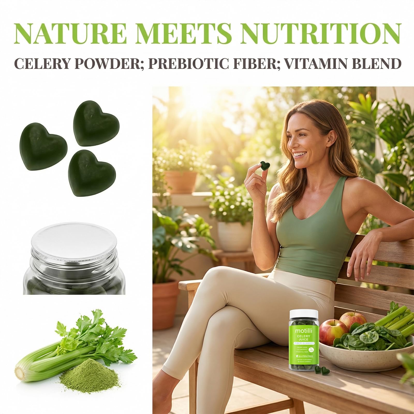 zdiwond Motilli Celery Juice Fiber Gummies, with Prebiotic Fiber and Botanical Ingredients, 60 Count - dailyvitalstore
