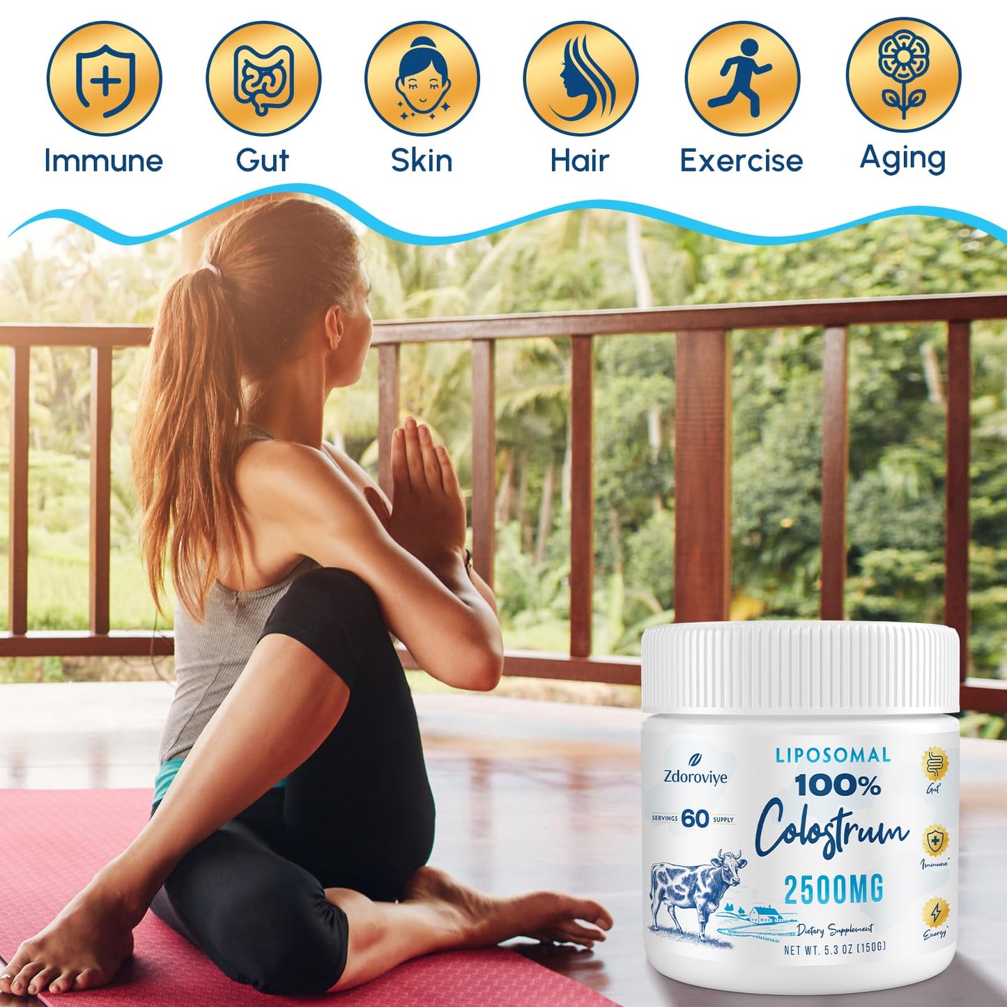 Zdoroviye Liposomal Bovine Colostrum Powder Supplement 2500 mg, Higher Absorption Than Regular Bovine Colostrum (60 Servings) - dailyvitalstore
