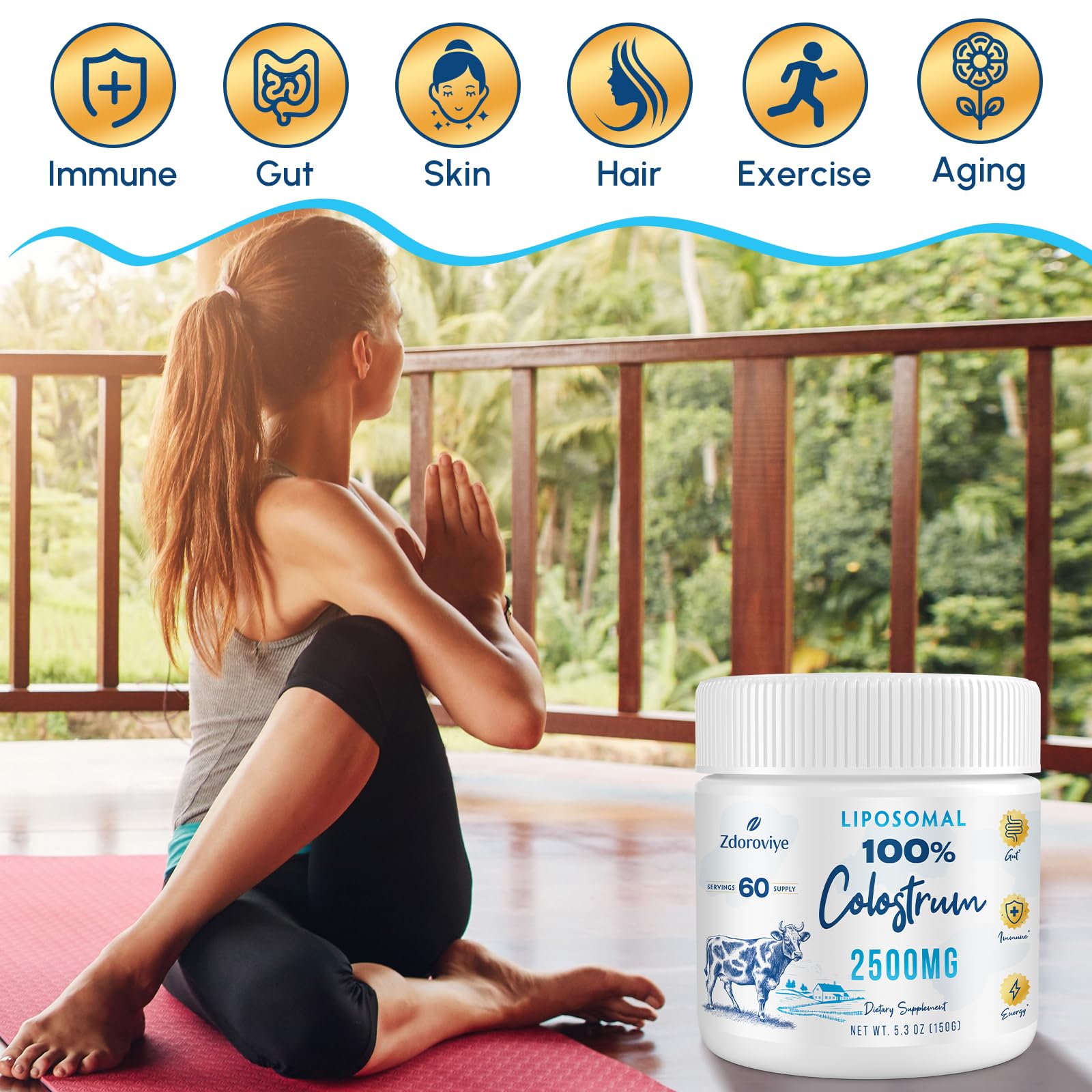 Zdoroviye Liposomal Bovine Colostrum Powder Supplement 2500 mg, Higher Absorption Than Regular Bovine Colostrum (60 Servings) - dailyvitalstore