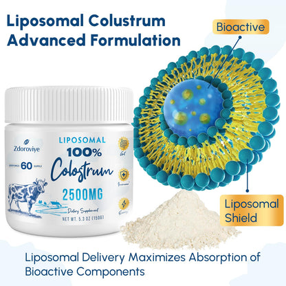 Zdoroviye Liposomal Bovine Colostrum Powder Supplement 2500 mg, Higher Absorption Than Regular Bovine Colostrum (60 Servings) - dailyvitalstore