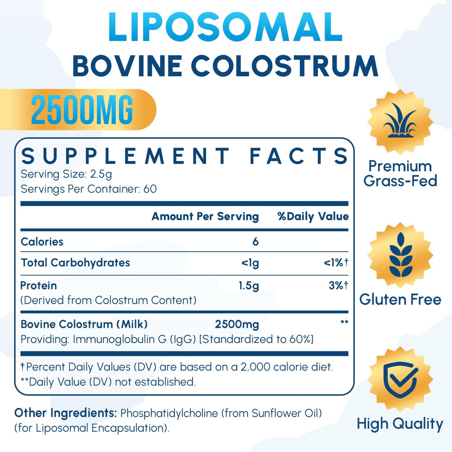 Zdoroviye Liposomal Bovine Colostrum Powder Supplement 2500 mg, Higher Absorption Than Regular Bovine Colostrum (60 Servings) - dailyvitalstore