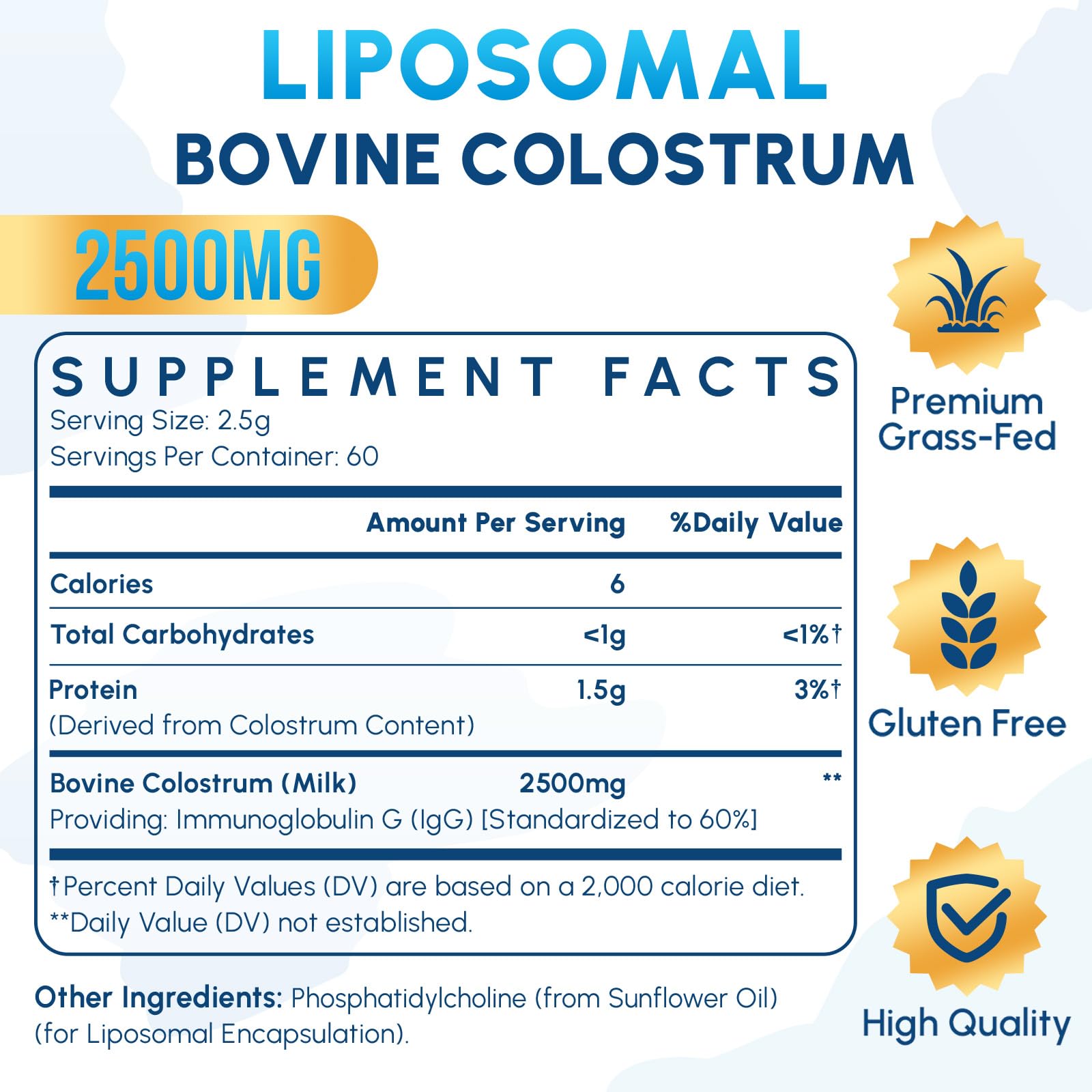 Zdoroviye Liposomal Bovine Colostrum Powder Supplement 2500 mg, Higher Absorption Than Regular Bovine Colostrum (60 Servings) - dailyvitalstore