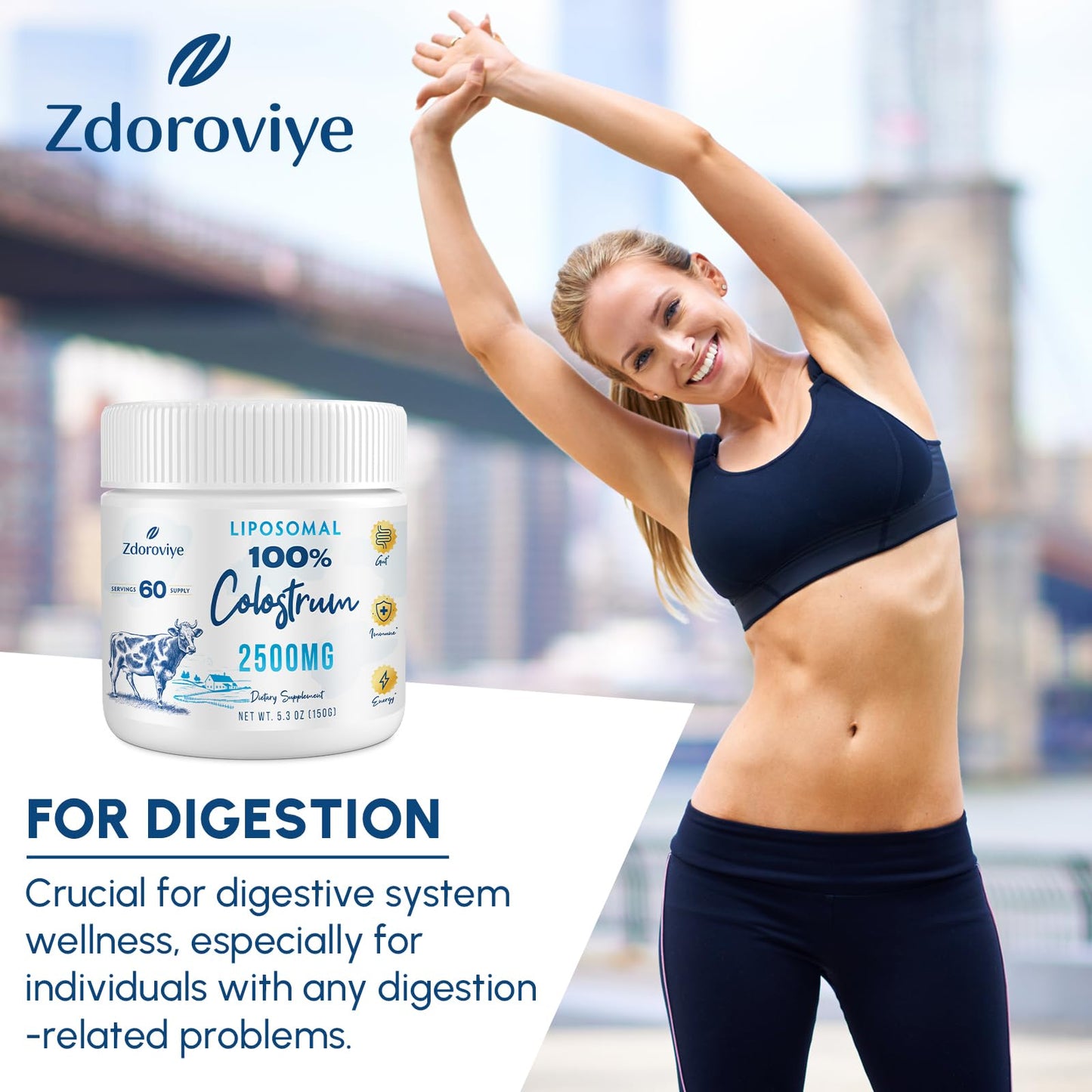Zdoroviye Liposomal Bovine Colostrum Powder Supplement 2500 mg, Higher Absorption Than Regular Bovine Colostrum (60 Servings) - dailyvitalstore