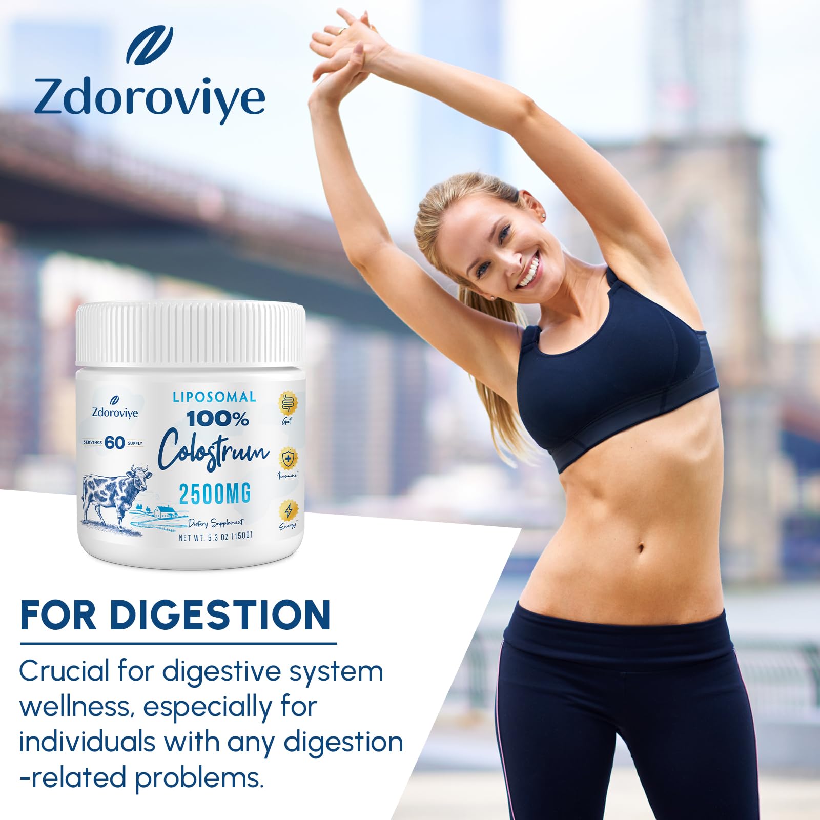 Zdoroviye Liposomal Bovine Colostrum Powder Supplement 2500 mg, Higher Absorption Than Regular Bovine Colostrum (60 Servings) - dailyvitalstore