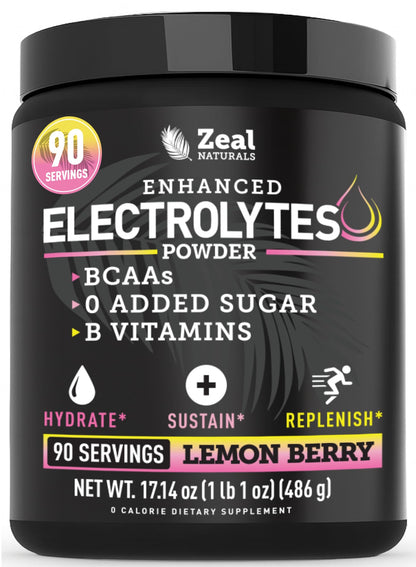 Zeal Electrolyte Powder - 90 Servings | Keto Electrolytes Powder | Zero Sugar, BCAAs, B-Vitamins | Potassium, Zinc, Magnesium - dailyvitalstore