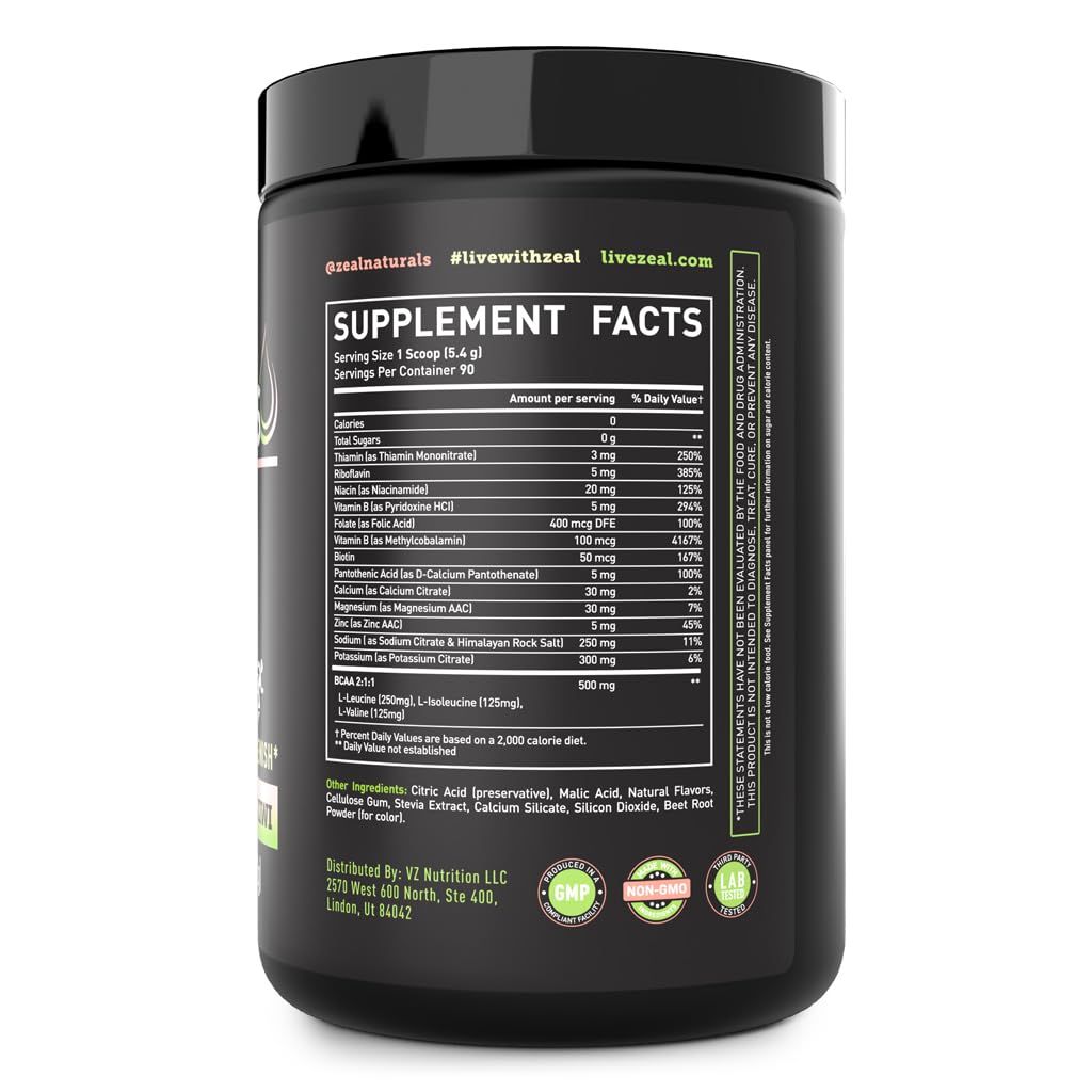 Zeal Electrolyte Powder - 90 Servings | Keto Electrolytes Powder | Zero Sugar, BCAAs, B-Vitamins | Potassium, Zinc, Magnesium - dailyvitalstore