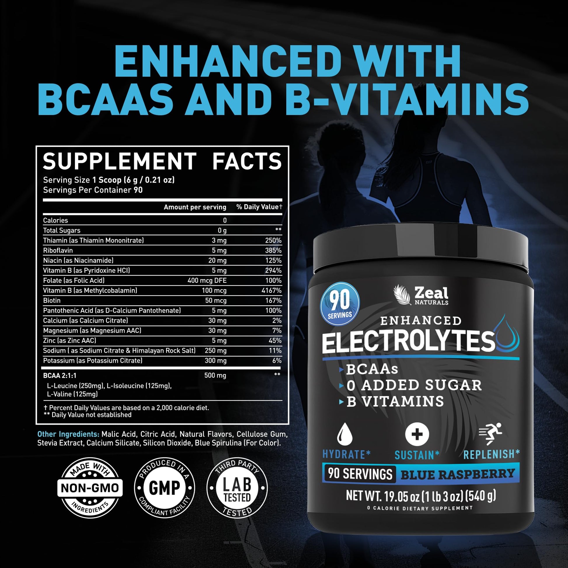 Zeal Electrolyte Powder - 90 Servings | Keto Electrolytes Powder | Zero Sugar, BCAAs, B-Vitamins | Potassium, Zinc, Magnesium - dailyvitalstore