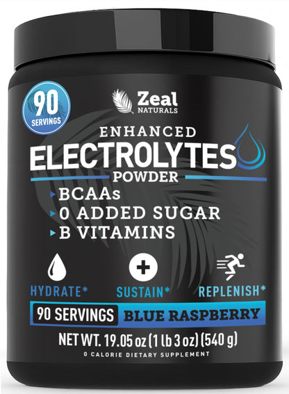 Zeal Electrolyte Powder - 90 Servings | Keto Electrolytes Powder | Zero Sugar, BCAAs, B-Vitamins | Potassium, Zinc, Magnesium - dailyvitalstore