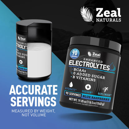 Zeal Electrolyte Powder - 90 Servings | Keto Electrolytes Powder | Zero Sugar, BCAAs, B-Vitamins | Potassium, Zinc, Magnesium - dailyvitalstore