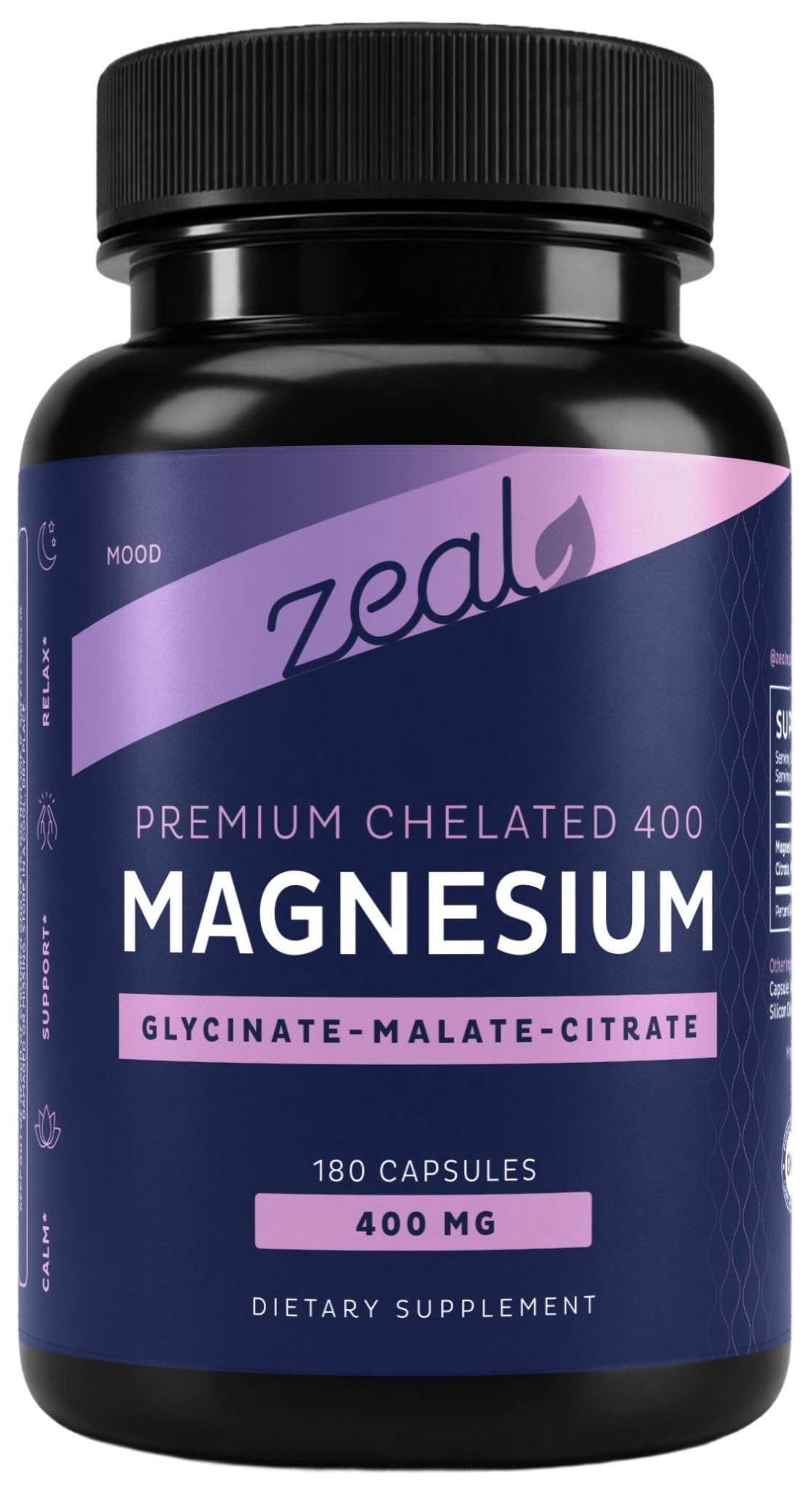 Zeal Naturals Triple Magnesium Complex Supplement - Glycinate, Malate, Citrate | 400mg, 180 Capsules | High Absorption Chelated Magnesium for Sleep, Mood, Muscle Recovery, Relaxation - dailyvitalstore