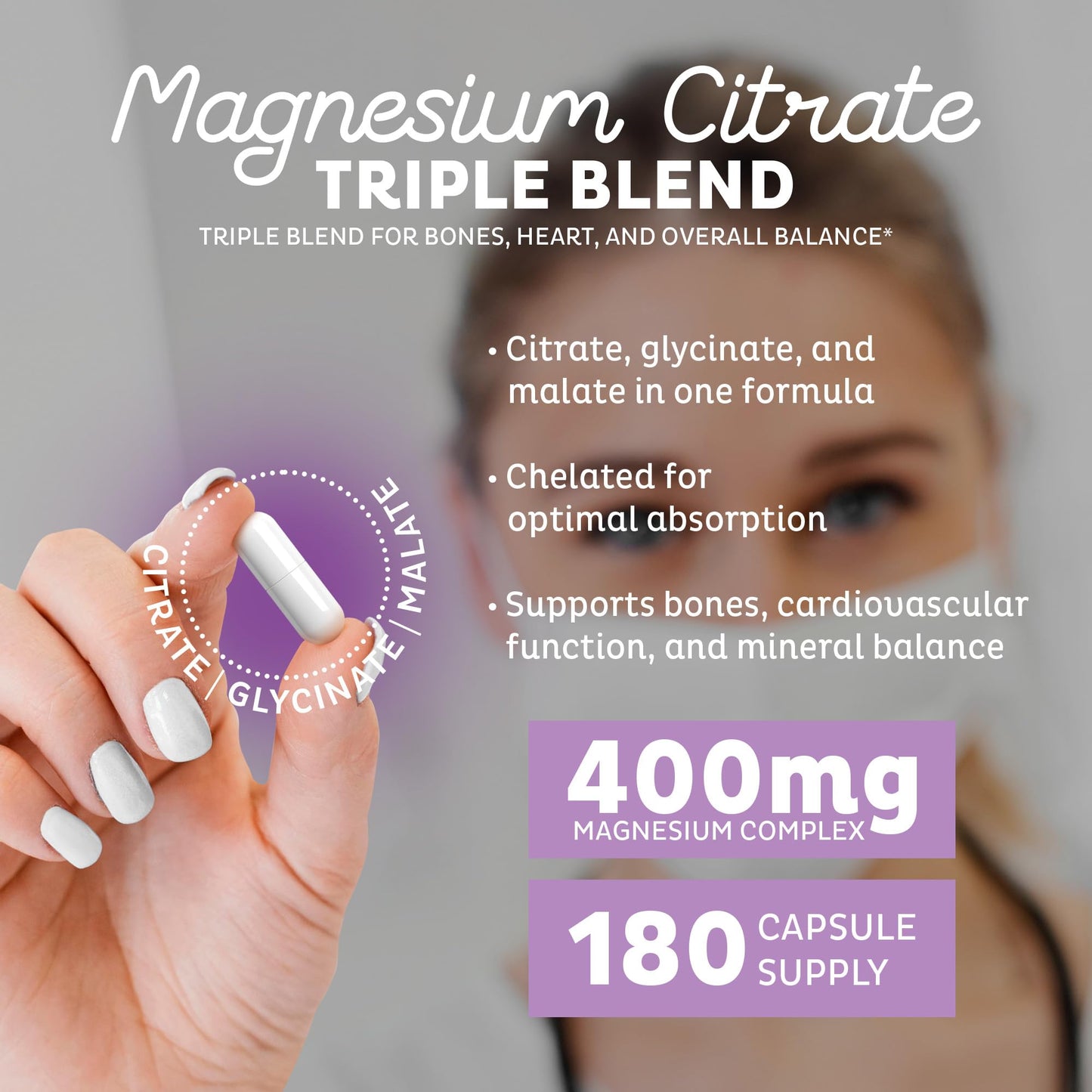 Zeal Naturals Triple Magnesium Complex Supplement - Glycinate, Malate, Citrate | 400mg, 180 Capsules | High Absorption Chelated Magnesium for Sleep, Mood, Muscle Recovery, Relaxation - dailyvitalstore