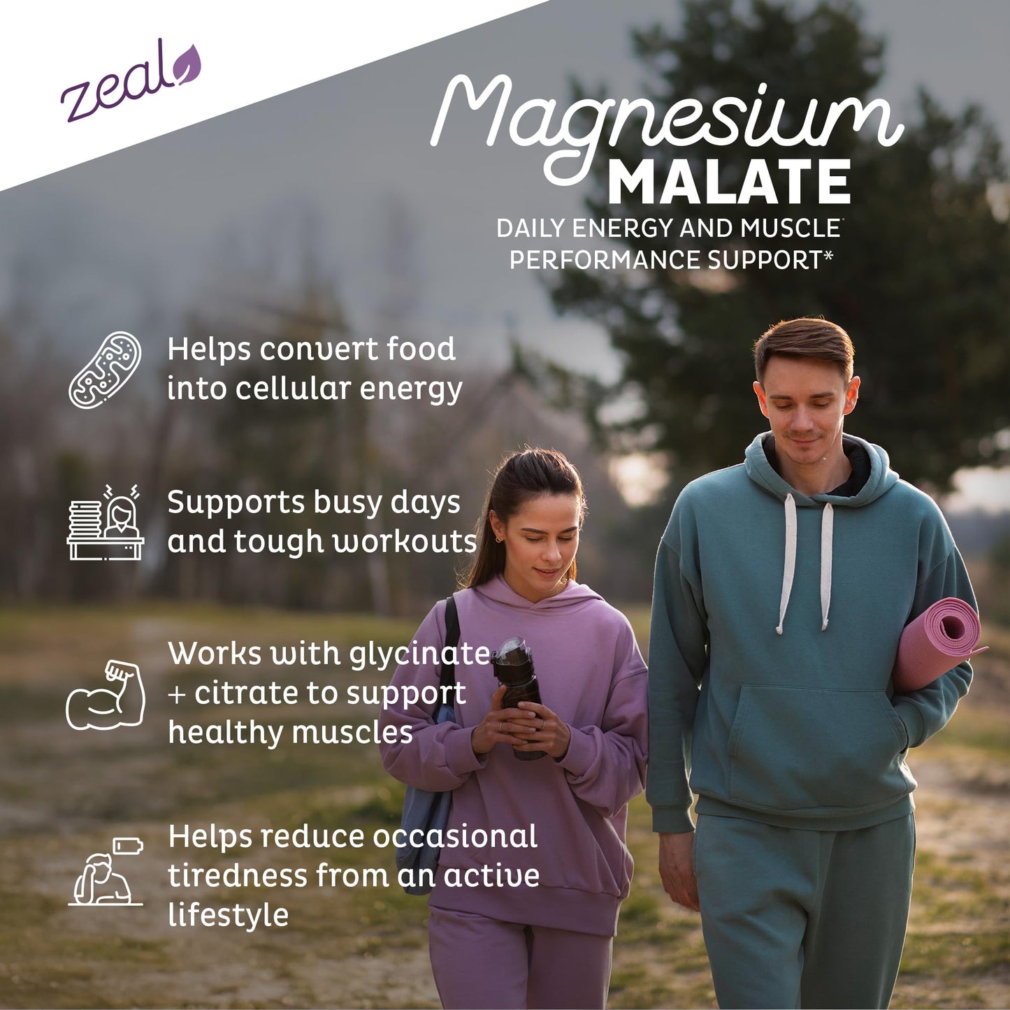 Zeal Naturals Triple Magnesium Complex Supplement - Glycinate, Malate, Citrate | 400mg, 180 Capsules | High Absorption Chelated Magnesium for Sleep, Mood, Muscle Recovery, Relaxation - dailyvitalstore