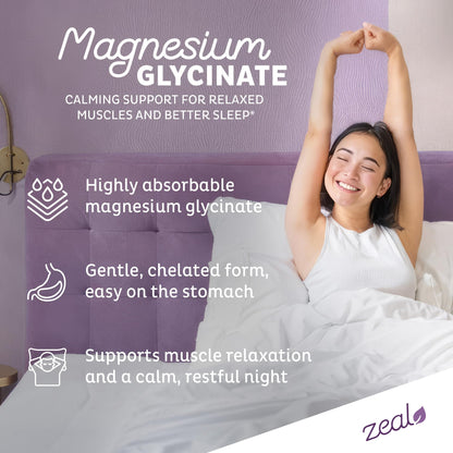 Zeal Naturals Triple Magnesium Complex Supplement - Glycinate, Malate, Citrate | 400mg, 180 Capsules | High Absorption Chelated Magnesium for Sleep, Mood, Muscle Recovery, Relaxation - dailyvitalstore
