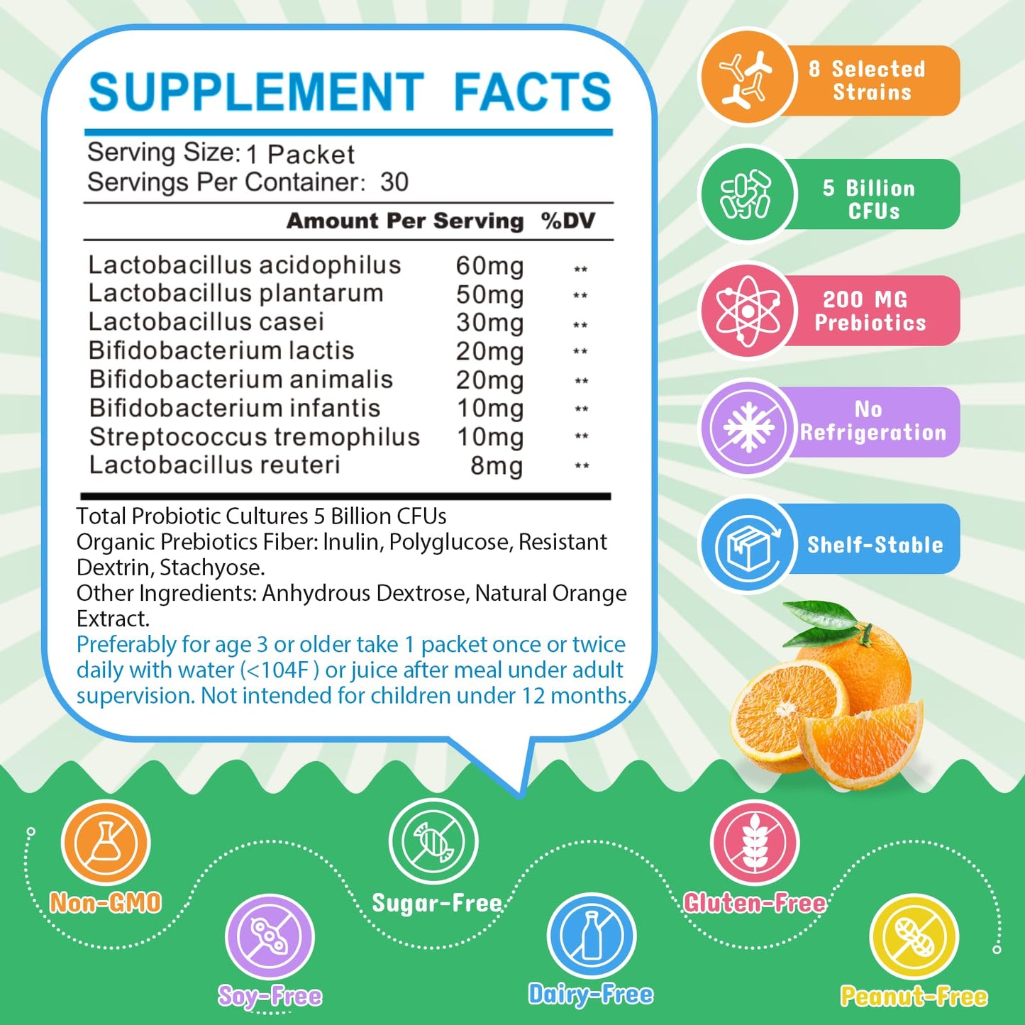 ZEBORA Kids Probiotic & Prebiotics Powder Age 3+ Support Children's Digestive & Immune System with Natural Source, Promotes Constipation Relief, Non-GMO - dailyvitalstore