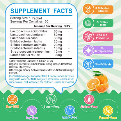 ZEBORA Kids Probiotic & Prebiotics Powder Age 3+ Support Children's Digestive & Immune System with Natural Source, Promotes Constipation Relief, Non-GMO - dailyvitalstore