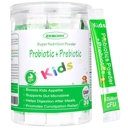ZEBORA Kids Probiotic & Prebiotics Powder Age 3+ Support Children's Digestive & Immune System with Natural Source, Promotes Constipation Relief, Non-GMO - dailyvitalstore