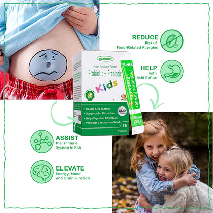 ZEBORA Kids Probiotic & Prebiotics Powder Age 3+ Support Children's Digestive & Immune System with Natural Source, Promotes Constipation Relief, Non-GMO - dailyvitalstore