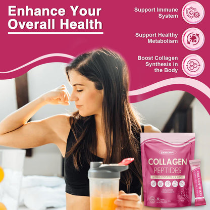 ZEBORA Multi Collagen Peptides Powder Packets with Hyaluronic Acid, Biotin, MCT - Hydrolyzed Collagen with 5 Billion Probiotics - dailyvitalstore