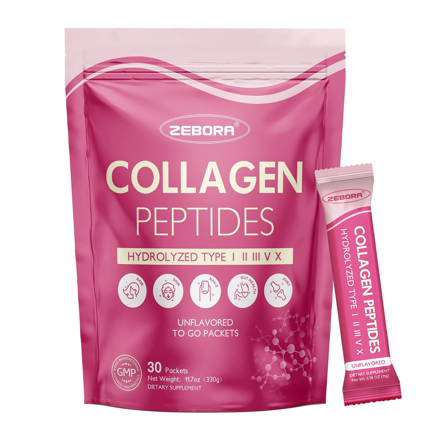 ZEBORA Multi Collagen Peptides Powder Packets with Hyaluronic Acid, Biotin, MCT - Hydrolyzed Collagen with 5 Billion Probiotics - dailyvitalstore