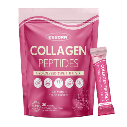ZEBORA Multi Collagen Peptides Powder Packets with Hyaluronic Acid, Biotin, MCT - Hydrolyzed Collagen with 5 Billion Probiotics - dailyvitalstore