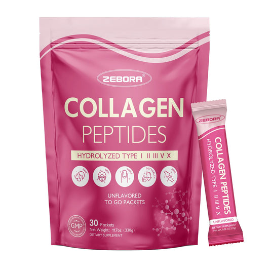 ZEBORA Multi Collagen Peptides Powder Packets with Hyaluronic Acid, Biotin, MCT - Hydrolyzed Collagen with 5 Billion Probiotics - dailyvitalstore