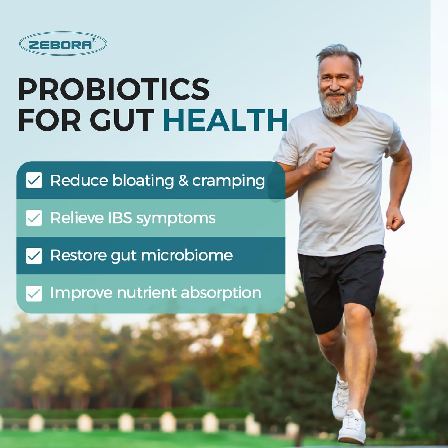 ZEBORA Probiotics for Men and Prebiotics for Digestive Health, 90 Tablets, 60 Billion CFUs for Immune and Gut Health, 10 Strains, Hypoallergenic Probiotics, - dailyvitalstore