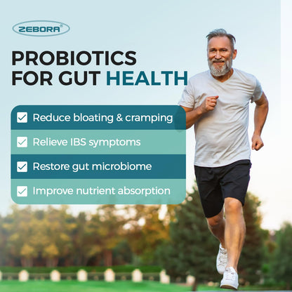 ZEBORA Probiotics for Men and Prebiotics for Digestive Health, 90 Tablets, 60 Billion CFUs for Immune and Gut Health, 10 Strains, Hypoallergenic Probiotics, - dailyvitalstore