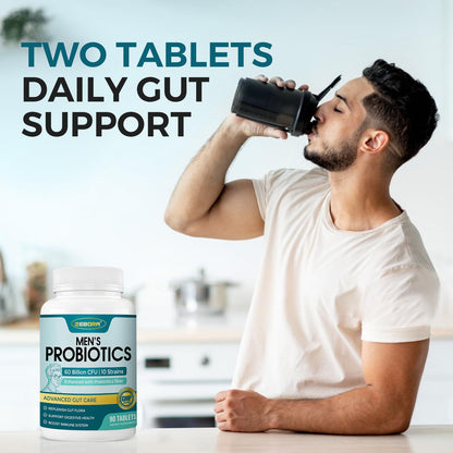 ZEBORA Probiotics for Men and Prebiotics for Digestive Health, 90 Tablets, 60 Billion CFUs for Immune and Gut Health, 10 Strains, Hypoallergenic Probiotics, - dailyvitalstore