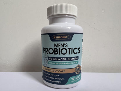 ZEBORA Probiotics for Men and Prebiotics for Digestive Health, 90 Tablets, 60 Billion CFUs for Immune and Gut Health, 10 Strains, Hypoallergenic Probiotics, - dailyvitalstore