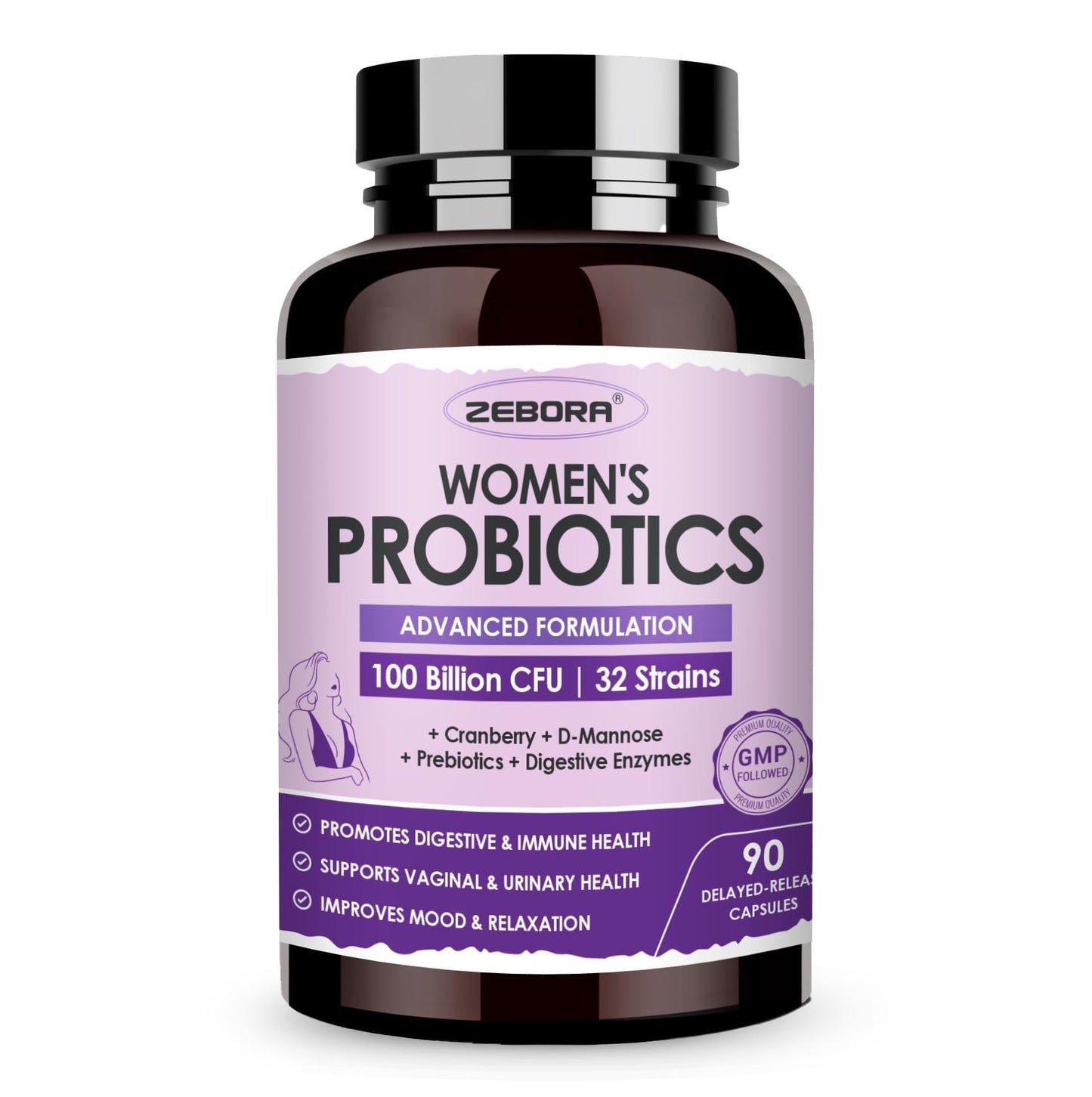 ZEBORA Probiotics for Women Digestive Health with Enzymes & Prebiotics 100 Billion CFUs| Vaginal Probiotics with D Mannose & Cranberry | Urinary Tract Health - dailyvitalstore