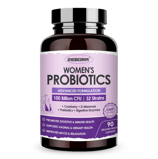 ZEBORA Probiotics for Women Digestive Health with Enzymes & Prebiotics 100 Billion CFUs| Vaginal Probiotics with D Mannose & Cranberry | Urinary Tract Health - dailyvitalstore