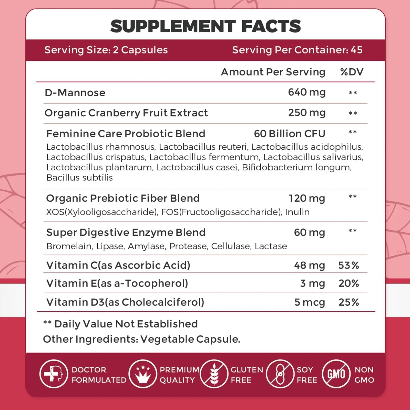 ZEBORA Urinary Tract Health for Women - Vaginal Probiotics for Women Digestive Health and pH Balance - D Mannose Supplements with Cranberry to Cleanse Urinary Tract & Bladder - 90 Capsules - dailyvitalstore