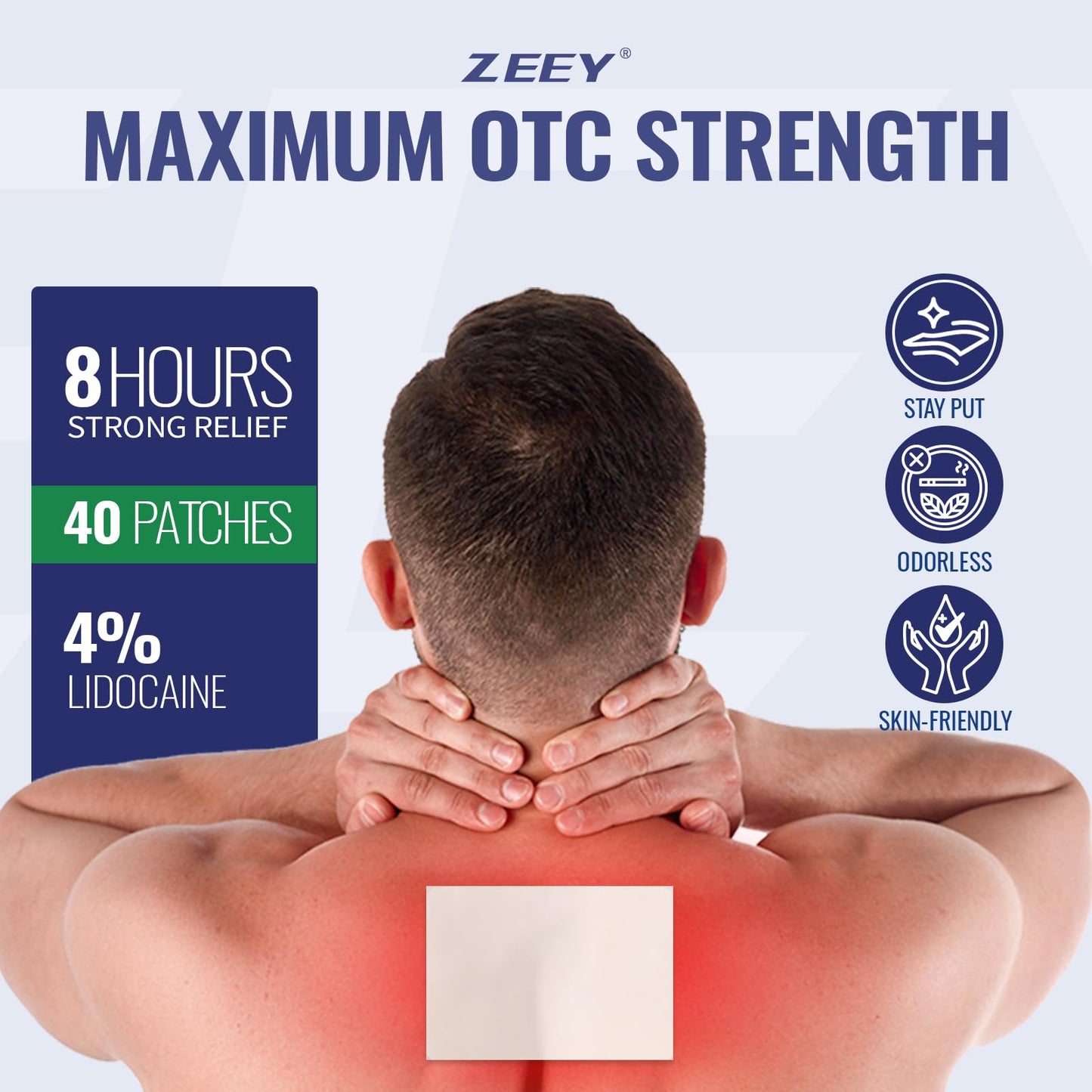 ZEEY 4% Lidocaine Pain Relief Patches, Maximum Strength OTC, for Back, Knee, Neck, Shoulders, Joints, Muscle Soreness, Fast Acting, Topical Anesthetic, Large Gel Patch, 5.5" x 3.94", 40Ct - dailyvitalstore