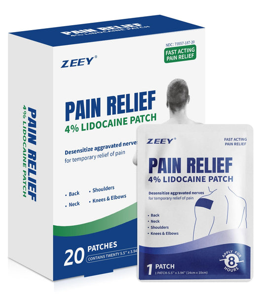 ZEEY 4% Lidocaine Pain Relief Patches, Maximum Strength OTC, for Back, Knee, Neck, Shoulders, Joints, Muscle Soreness, Fast Acting, Topical Anesthetic, Large Gel Patch, 5.5" x 3.94", 20Ct - dailyvitalstore