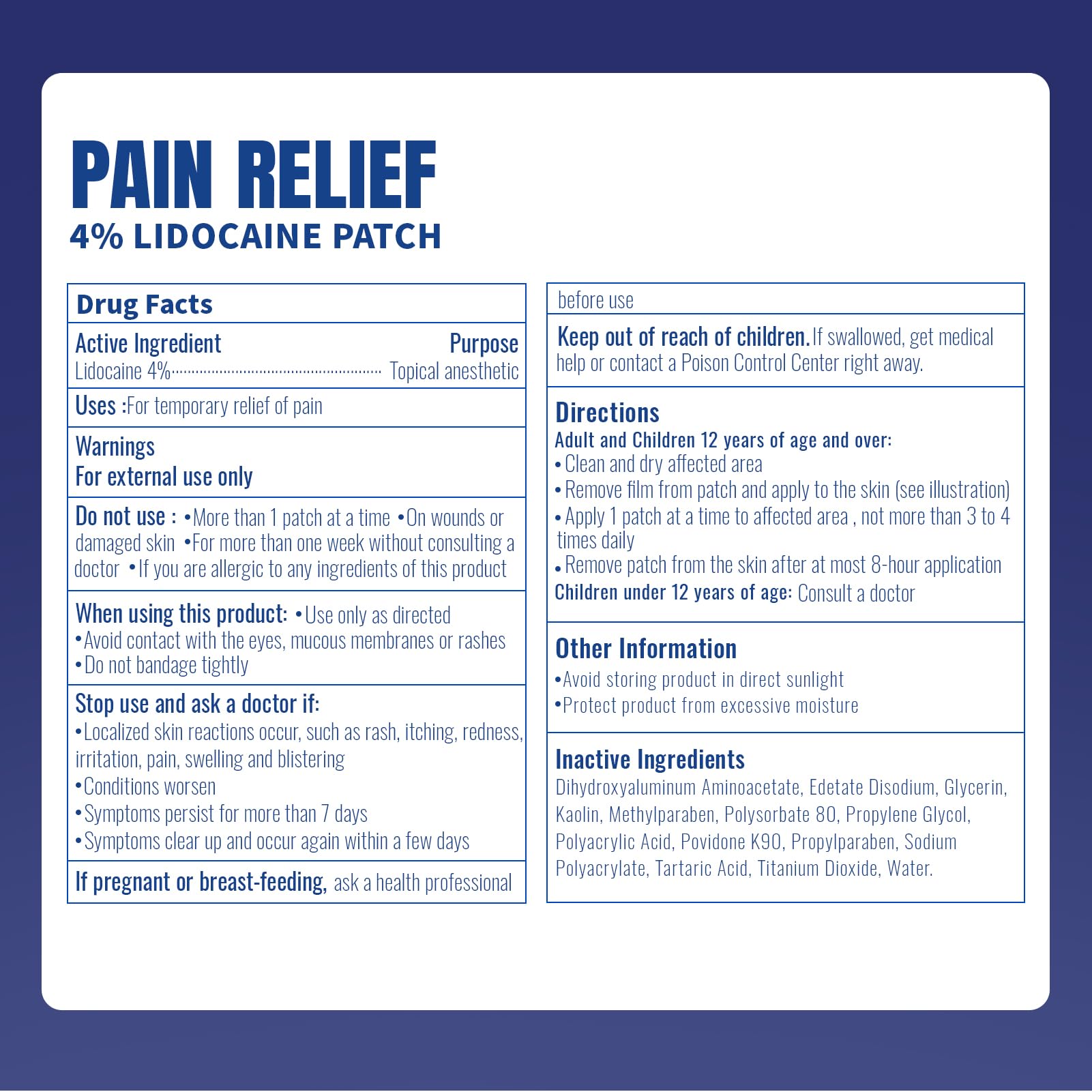 ZEEY 4% Lidocaine Pain Relief Patches, Maximum Strength OTC, for Back, Knee, Neck, Shoulders, Joints, Muscle Soreness, Fast Acting, Topical Anesthetic, Large Gel Patch, 5.5" x 3.94", 20Ct - dailyvitalstore