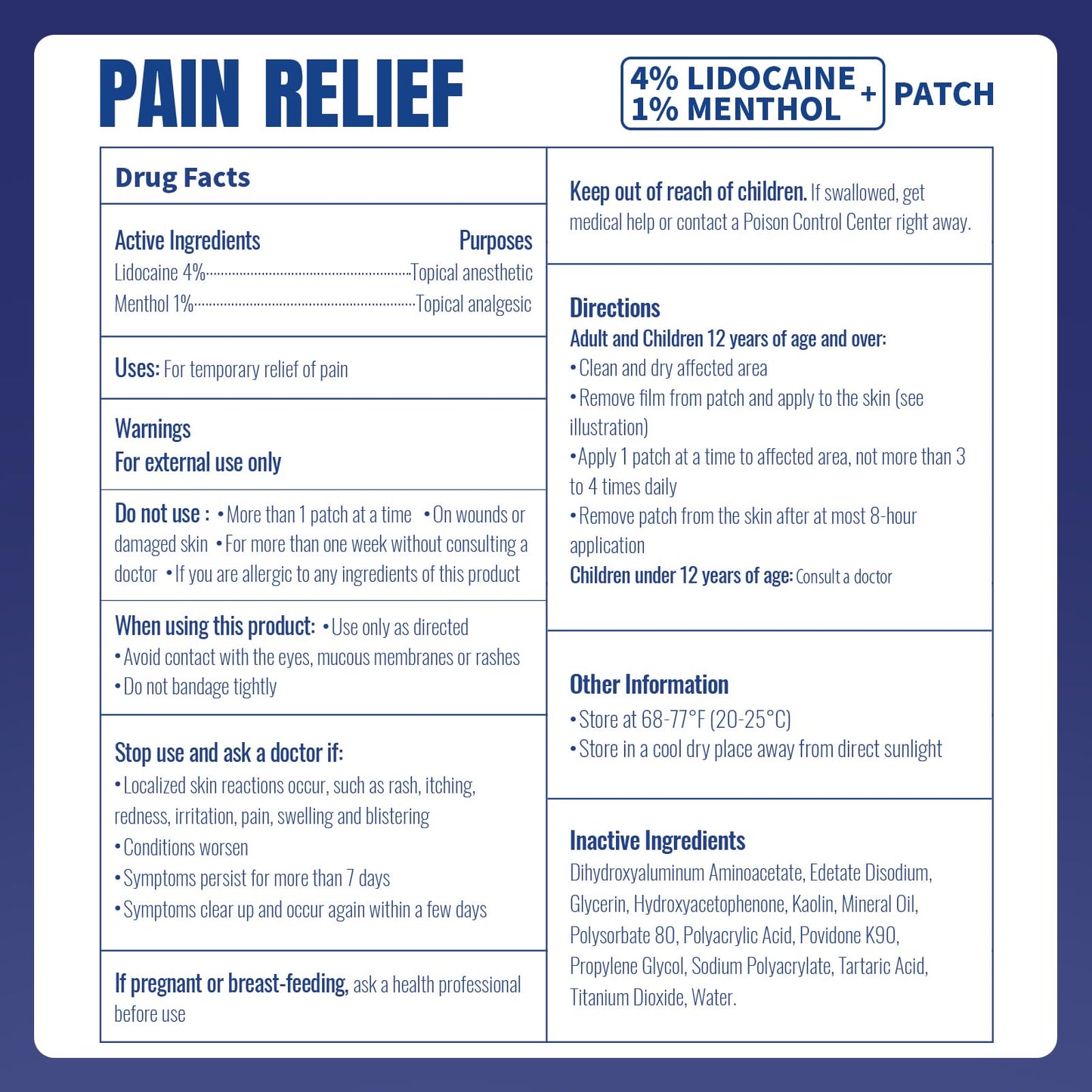 ZEEY 4% Lidocaine Pain Relief Patches, with 1% Menthol Maximum Strength OTC, for Back, Knee, Neck, Shoulders, Joints, Muscle Soreness, Fast Acting, Long Lasting, Large Gel Patch, 5.5" x 3.94", 20Ct - dailyvitalstore