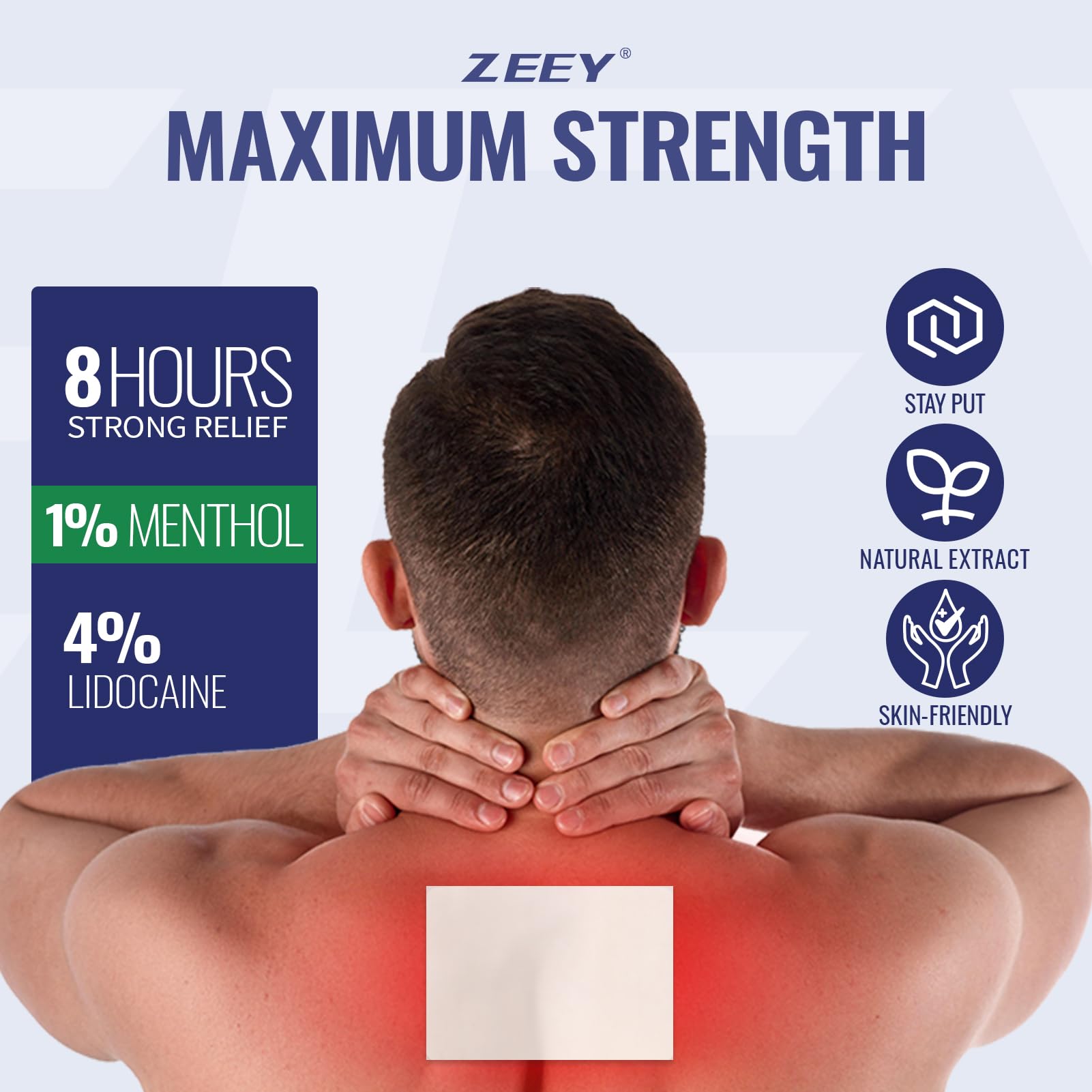 ZEEY 4% Lidocaine Pain Relief Patches, with 1% Menthol Maximum Strength OTC, for Back, Knee, Neck, Shoulders, Joints, Muscle Soreness, Fast Acting, Long Lasting, Large Gel Patch, 5.5" x 3.94", 20Ct - dailyvitalstore