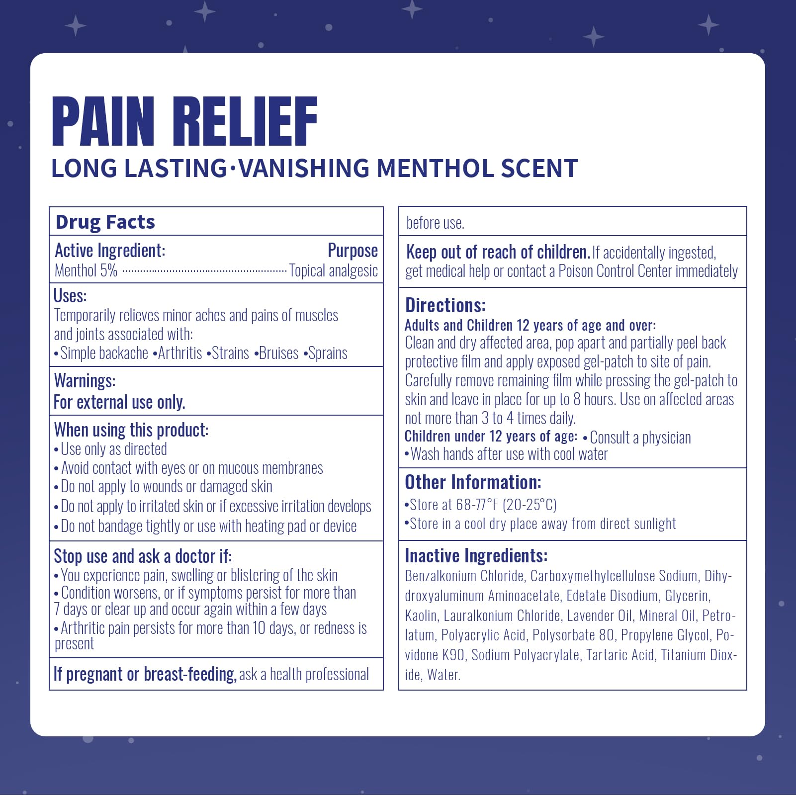 ZEEY 5% Menthol Overnight Pain Relief Patches, French Lavender Oil Pain Patch for Back, Knee, Neck, Shoulders, Joints, Muscle Soreness, Fast Acting, Topical Analgesic, Gel Patch, 3.94" x 2.76", 5Ct - dailyvitalstore