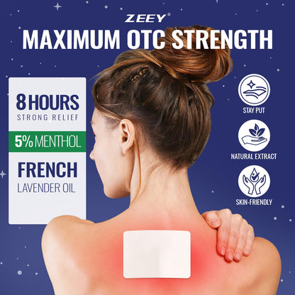 ZEEY 5% Menthol Overnight Pain Relief Patches, French Lavender Oil Pain Patch for Back, Knee, Neck, Shoulders, Joints, Muscle Soreness, Fast Acting, Topical Analgesic, Gel Patch, 3.94" x 2.76", 5Ct - dailyvitalstore