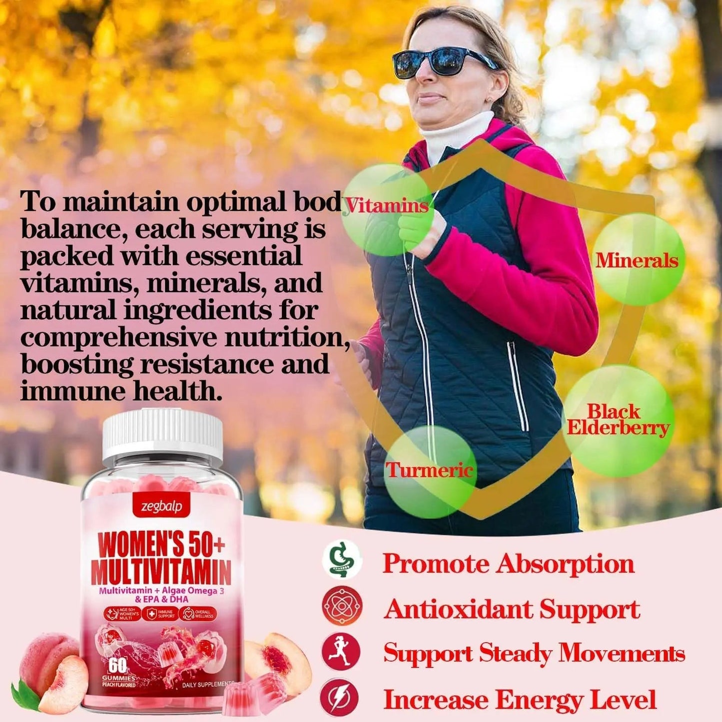 ZEGBALP Sugar-Free Womens Multivitamin 50 Plus Gummies with Calcium, Magnesium, Zinc, Vitamin A, C, D3, E, K2, B Complex, Folate, Biotin - dailyvitalstore