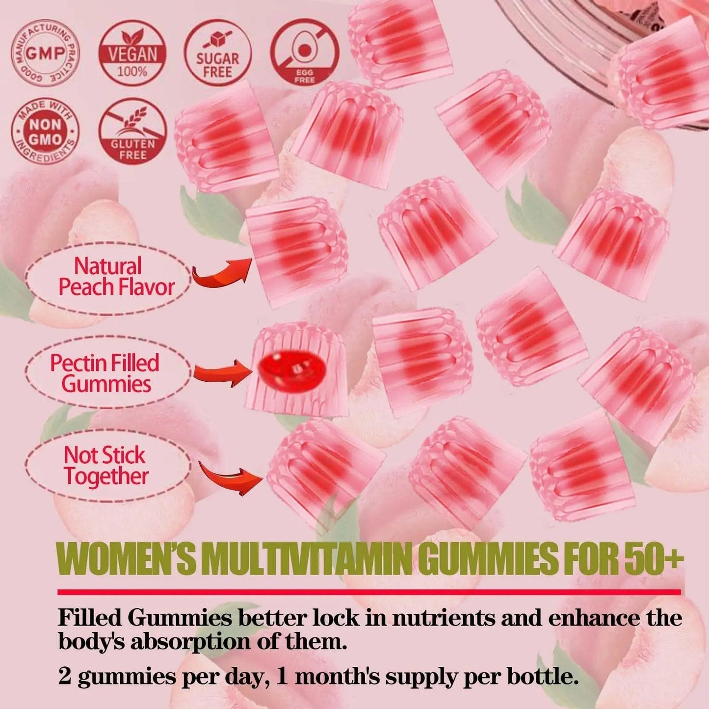 ZEGBALP Sugar-Free Womens Multivitamin 50 Plus Gummies with Calcium, Magnesium, Zinc, Vitamin A, C, D3, E, K2, B Complex, Folate, Biotin - dailyvitalstore