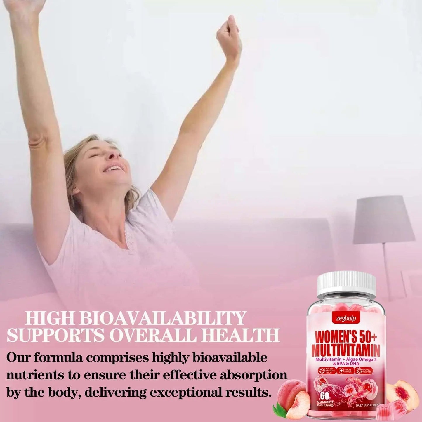 ZEGBALP Sugar-Free Womens Multivitamin 50 Plus Gummies with Calcium, Magnesium, Zinc, Vitamin A, C, D3, E, K2, B Complex, Folate, Biotin - dailyvitalstore