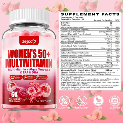 ZEGBALP Sugar-Free Womens Multivitamin 50 Plus Gummies with Calcium, Magnesium, Zinc, Vitamin A, C, D3, E, K2, B Complex, Folate, Biotin - dailyvitalstore