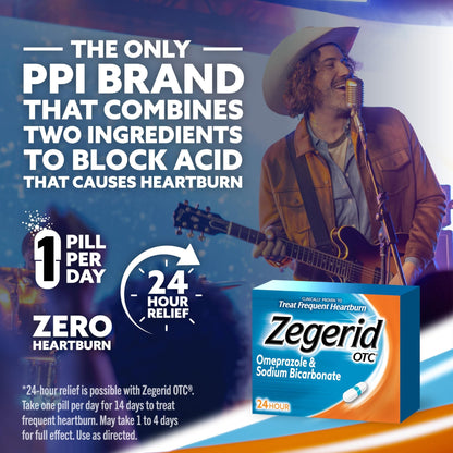 Zegerid OTC, 24-Hour Heartburn Relief, Acid Reflux Medicine and Antacid, Treats Frequent Heartburn, Omeprazole 20mg + Sodium Bicarbonate, Proton Pump Inhibitor (PPI), 42 Capsules - dailyvitalstore