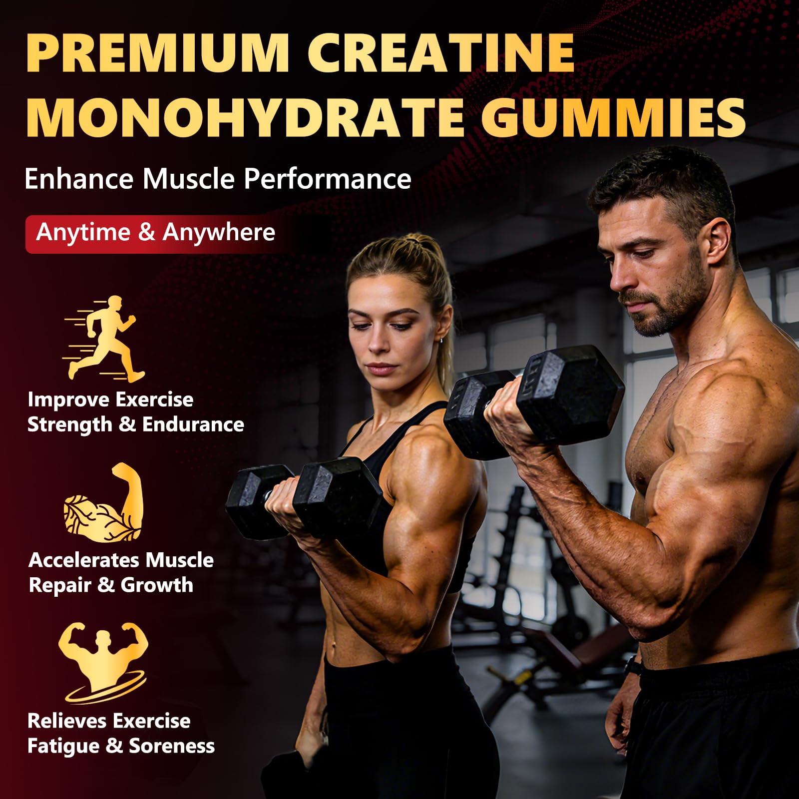 ZELKORE Creatine Monohydrate Gummies 6000mg for Men & Women, Sugar Free Creatine Gummy for Pre & Post Workout, High Absorption Supplement with BCAA, Support Boost Strength, - dailyvitalstore