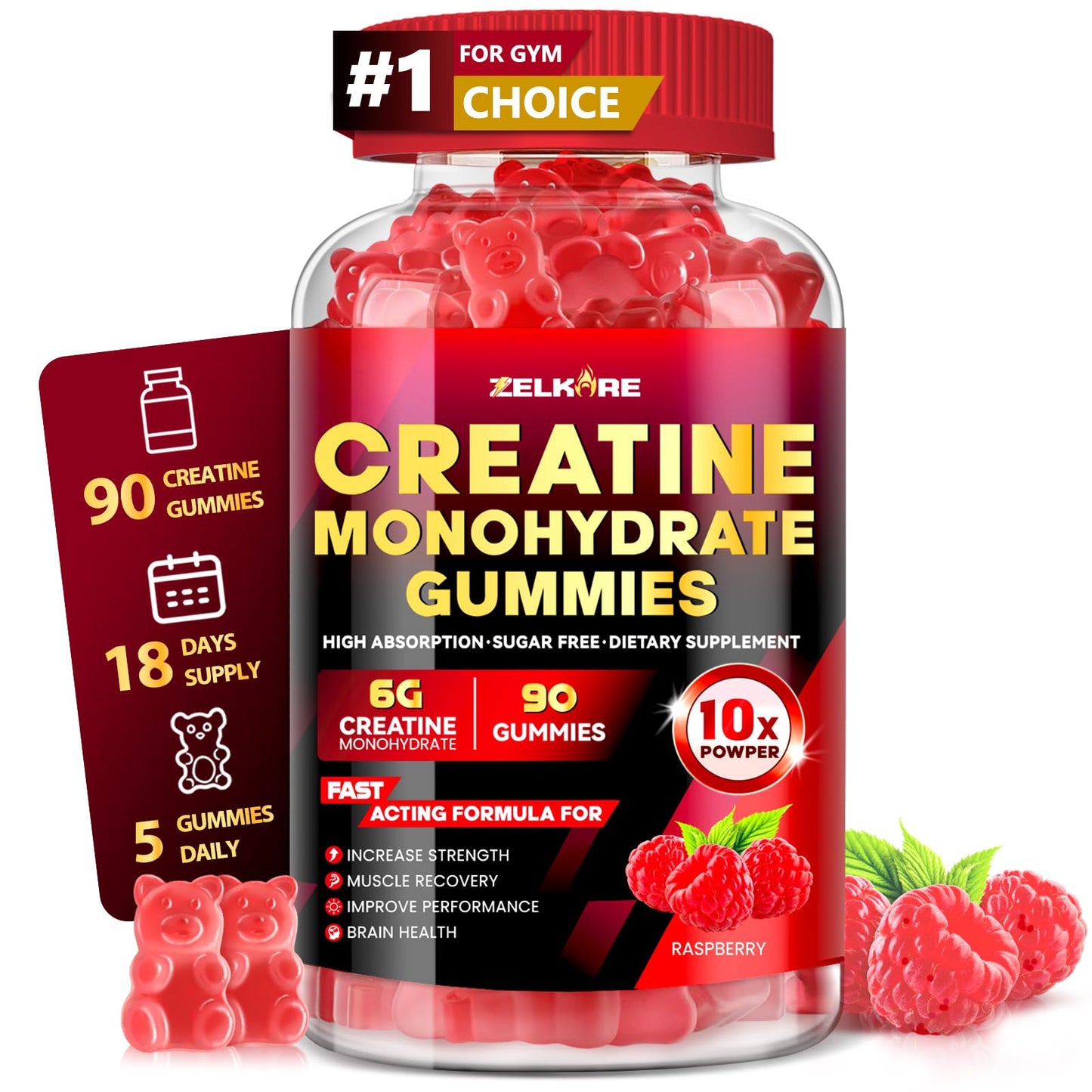 ZELKORE Creatine Monohydrate Gummies 6000mg for Men & Women, Sugar Free Creatine Gummy for Pre & Post Workout, High Absorption Supplement with BCAA, Support Boost Strength, - dailyvitalstore